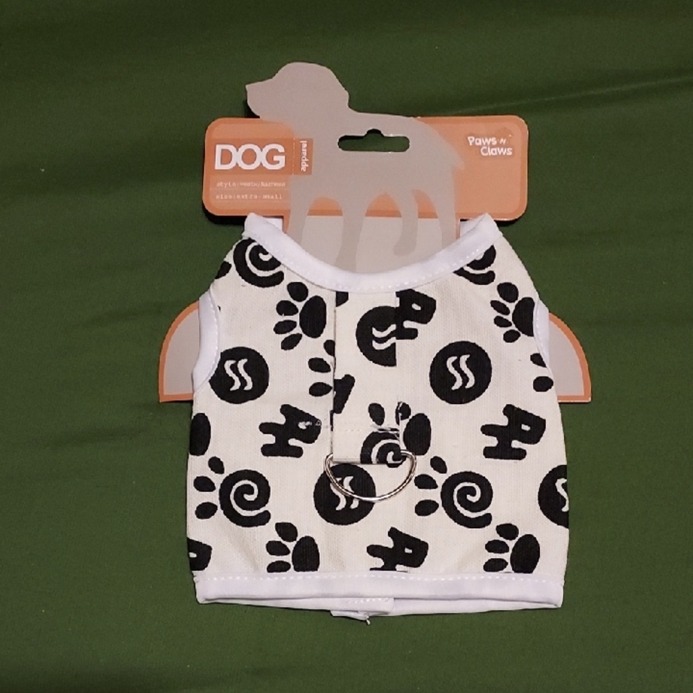 Black and White Dog Vest with Harness